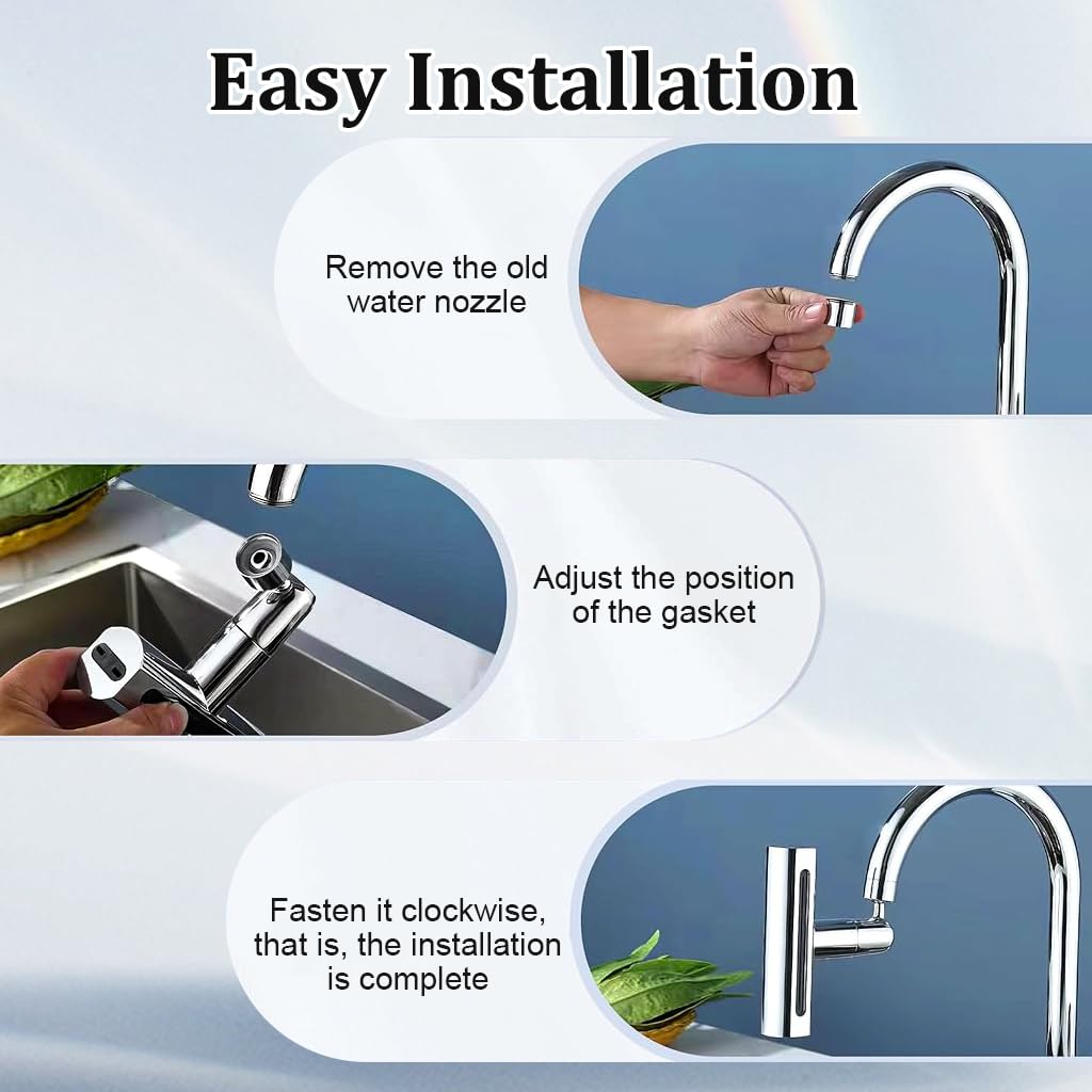 HASTHIP Kitchen Faucet 360° Swivel 4 in 1 Waterfall Kitchen Faucet Plating Kitchen Sink Faucet Extender Splash-Proof Faucet Universal Waterfall Kitchen Faucet with Installation Kit