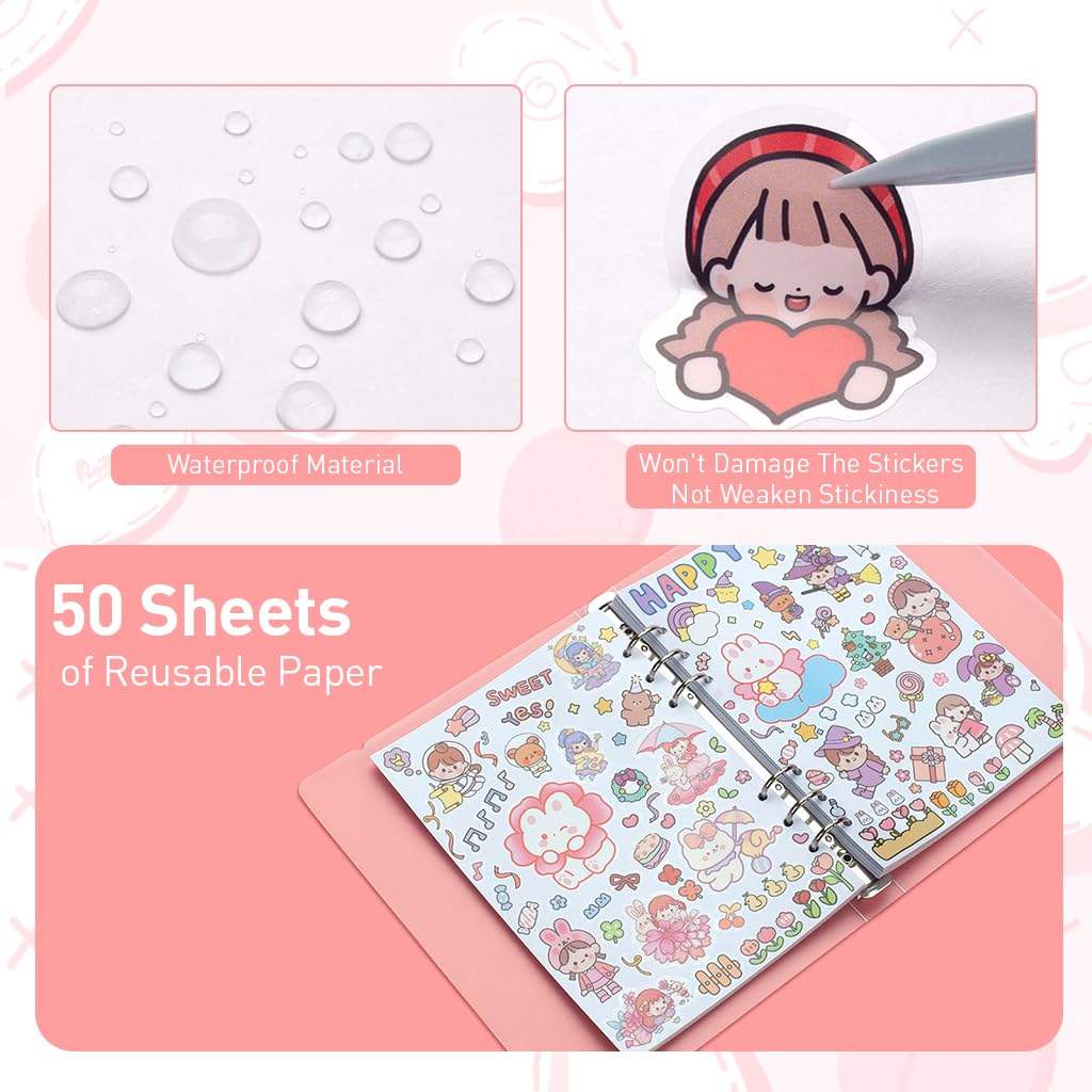 HASTHIP A5 Reusable Sticker Book with Pickup Tweezer & Transfer Shovel, 32-Sheet Spiral Notebook for Sticker Collection, Collection Storage Book for Adults Release Paper Sticker Saver Holder Book