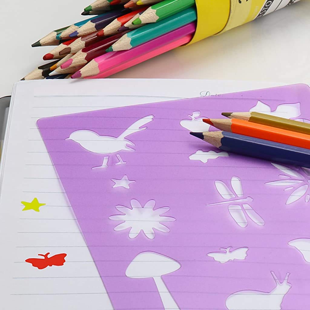 HASTHIP 14 Pcs Plastic Stencils Set for Kids - Over 150 Patterns Plastic Stencils