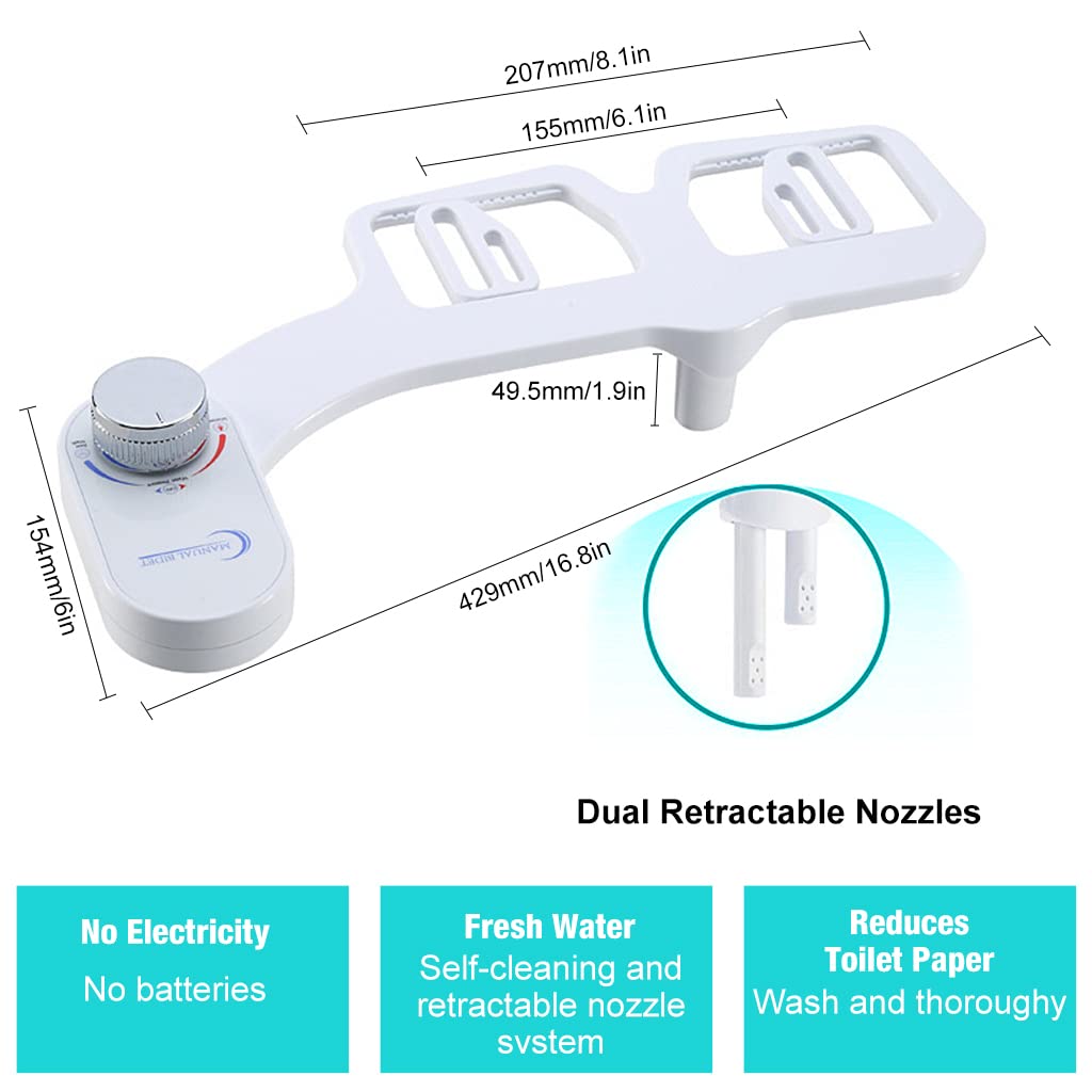 HASTHIP Adjustable Water Pressure Brass, Metal Bidet Spray for Toilet, Self-Cleaning Hidden Nozzle, Simple Non-Electric Bidet Toilet Attach Universal Fitment, White