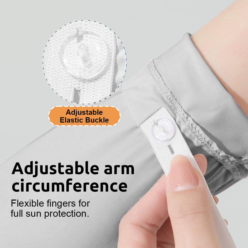 PALAY UV Protection Arm Sleeves Nylon Ice Silk Arm Sleeves with One Piece Gloves, Open Finger Tip & Anti-slip Palm Design Outdoor Cool Arm Sleeve for Driving, Cycling, Gardening- Grey