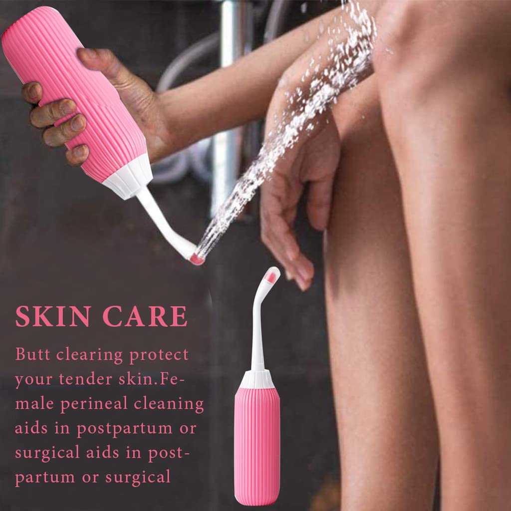 HANNEA 500ml Portable Jet Spray for Toilet Retractable Handheld Travel Portable Bidet with Bag/2 Nozzles, Toilet Postpartum Perineal Clean Childbirth Cleaner Outdoor, Camping, Travel Essentials-Pink