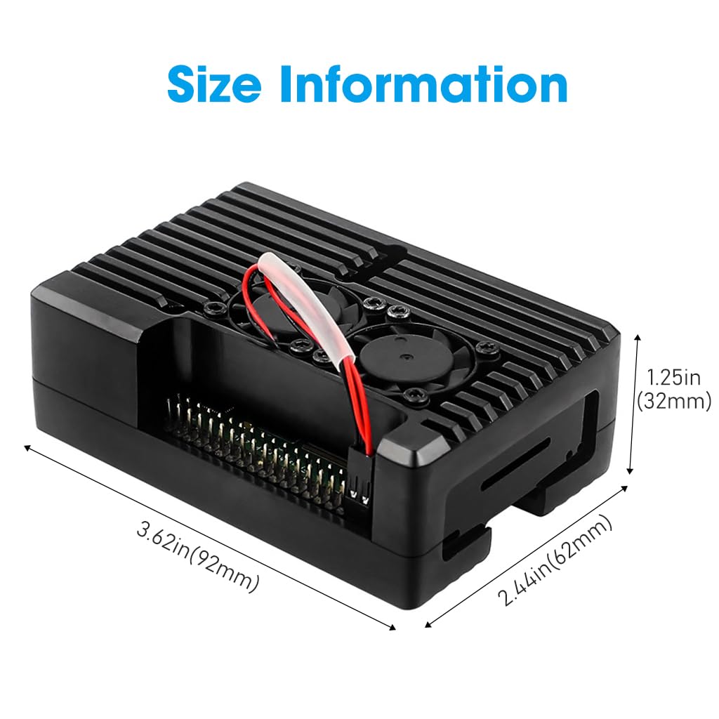 Verilux Aluminum Alloy Case for Raspberry Pi 4 Model B, Case for Raspberry Pi 4 with Dual Cooling Fan, Raspberry Pi 4 Passive Aluminum Alloy Case with Cooling Fan for Raspberry Pi 4 Model B