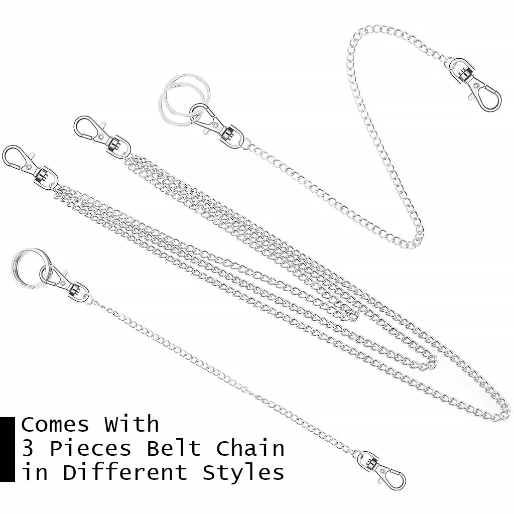 PALAY 3Pcs Pants Chains Waist Chain for Women Bag Straps for Sling Bag Stainless Steel Pocket Chain Belt Chain Bag Chain Strap for Wallet, Pants, Jeans, Goth Hip Chains Accessories for Women, Men