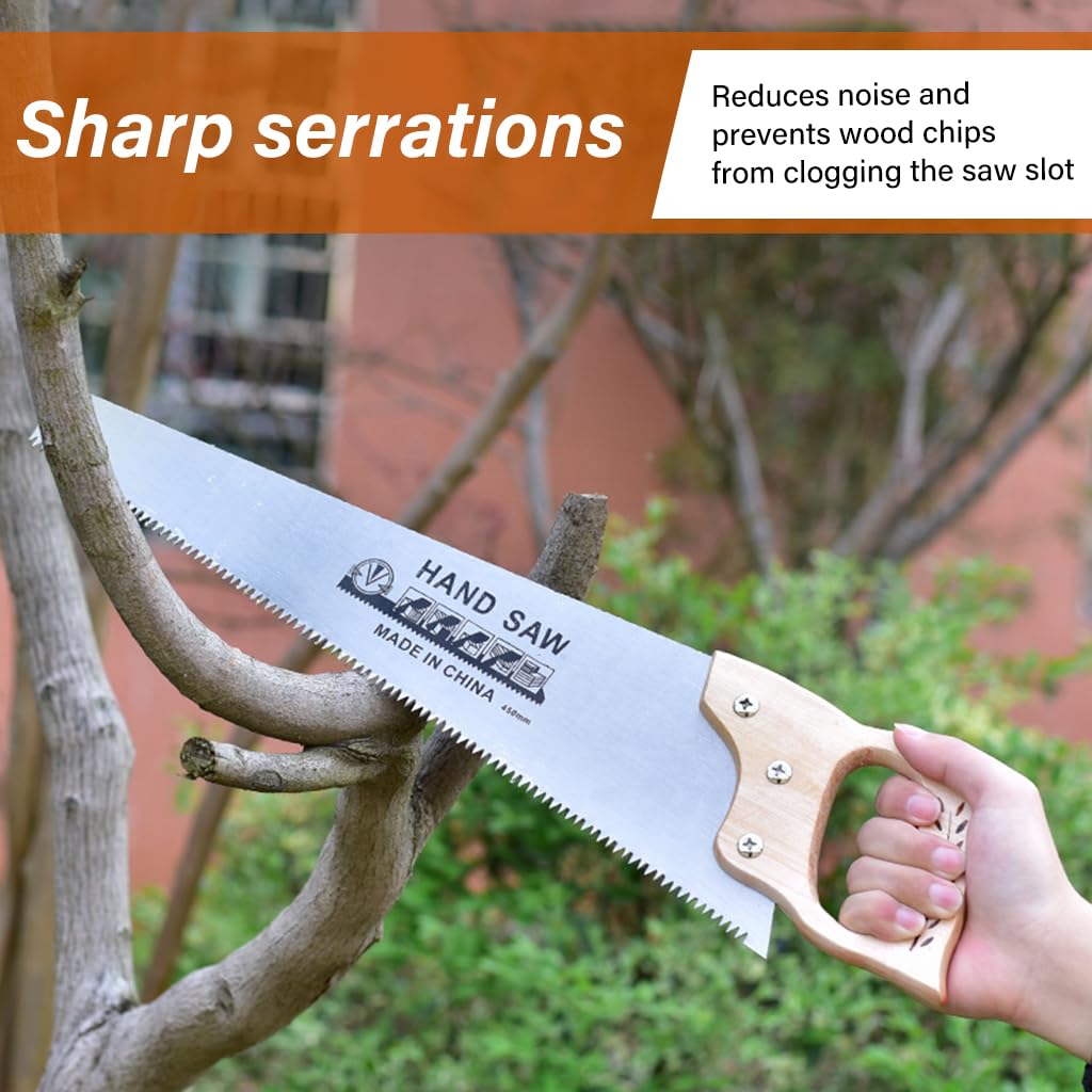 HASTHIP 45cm Hand saw for Wood, Plywood Cutting, Heavy Duty SK-4 Steel Handsaw for Pruning, Gardening, High Cutting Efficiency, Hand-Crafted Tool for Carpenter