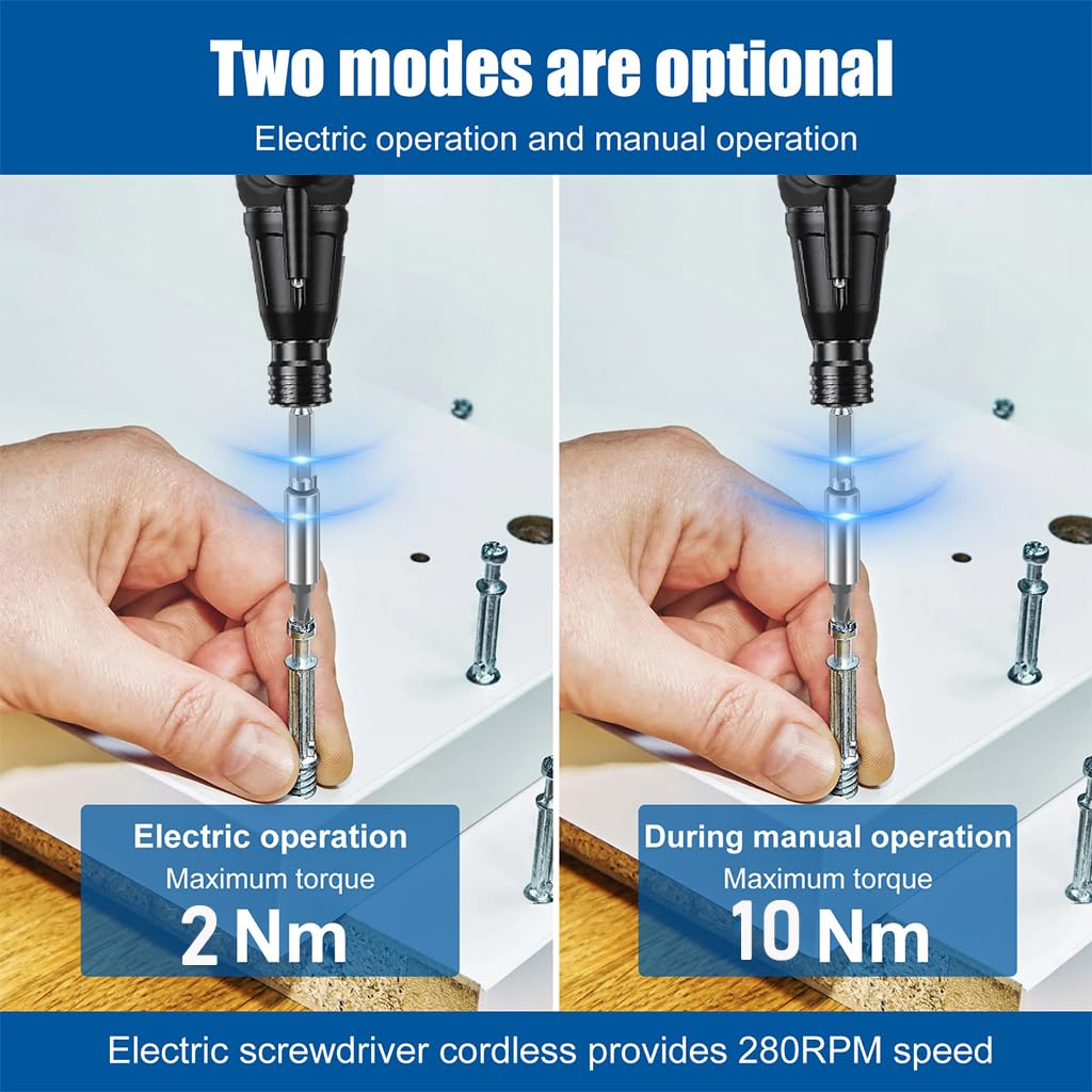 Serplex 3.6V Cordless Electric Screwdriver Set with 9 Bits, Rechargeable Electric Screwdriver with LED Lights and USB Cable, Electric&Manual 2-in-1 Cordless Screwdriver Kit for Repairing, DIY Project