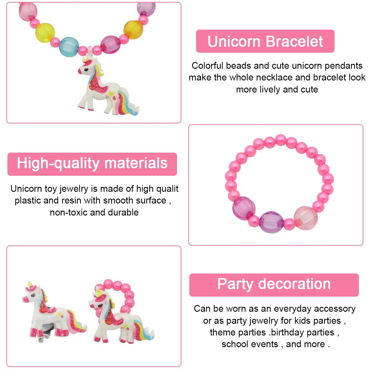 SANNIDHI Unicorn Jewellery Set for Girls, Cute Cartoon Fluffy Sling Bag Beaded Necklace Bracelet Earrings Ring & Hair Clips Kit, Fashion Party Dress up Jewelry Unicorn Gifts for Girls Kids
