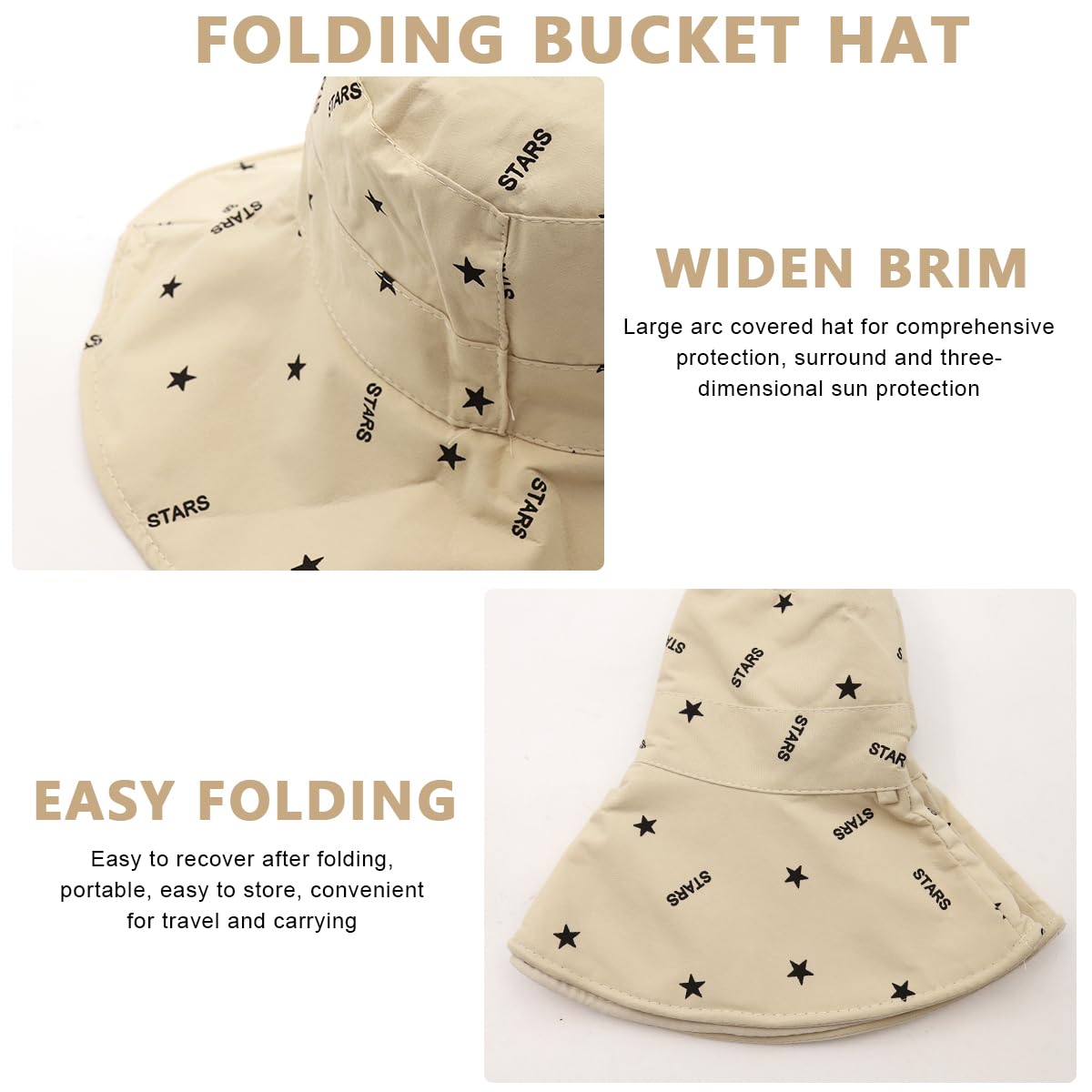 PALAY Bucket Hat for Women, Wide Brim Sun Hats for Women, Breathable Cotton Beach Hat Reversible Solid Color & Prints Cap for Daily, Travel, Camping, Fishing (Beige)