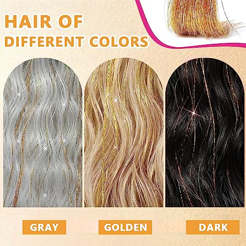 MAYCREATE® 12PCS Hair Tinsel Extensions Brown Glitter Strands 20.5 inch Clip-on Shiny Heat Resistant Fairy Kit for Women Girls Halloween Cosplay Party