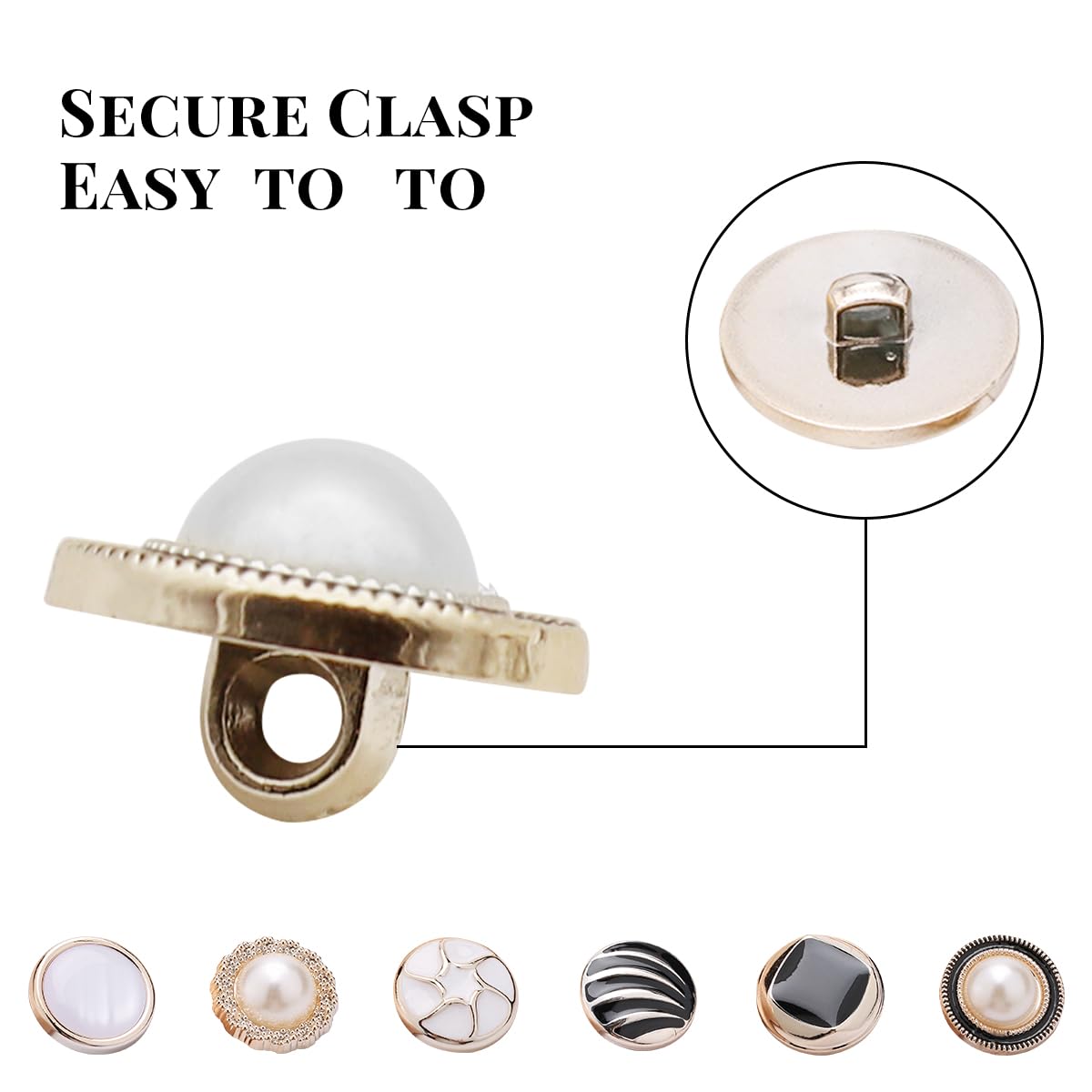 SANNIDHI 30pcs Shirt Button with Shank, Sew in Faux Pearl Buttons for Clothes Coat Jacket Sweater, Elegant 18mm 6 Designs Sewing Crafts Buttons Replacement
