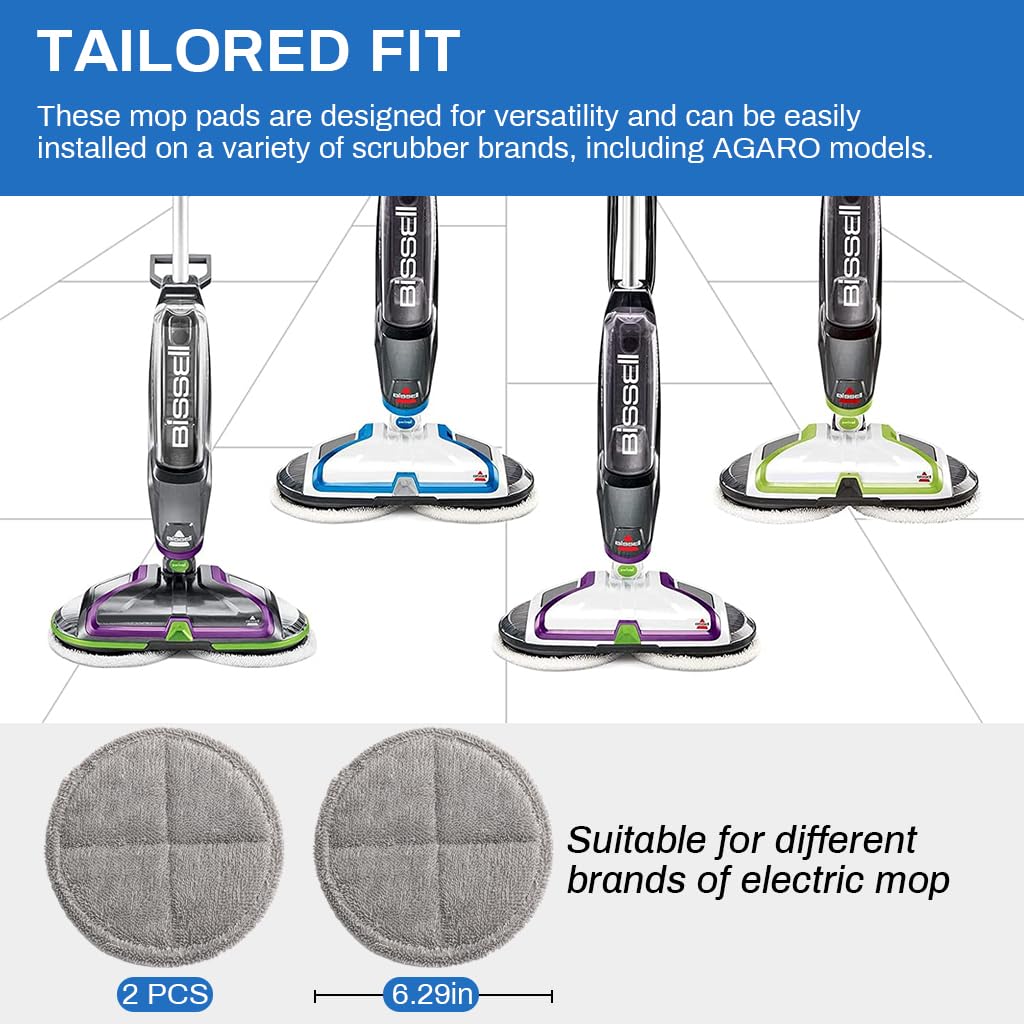 Verilux 2Pcs Replacement Mop Pads for AGARO Floor Scrubber 16cm/6.3 inches Mop Pads Water Abserbent Scrubbing Pads Cleaning Pads Universal Replacement Mop Pads