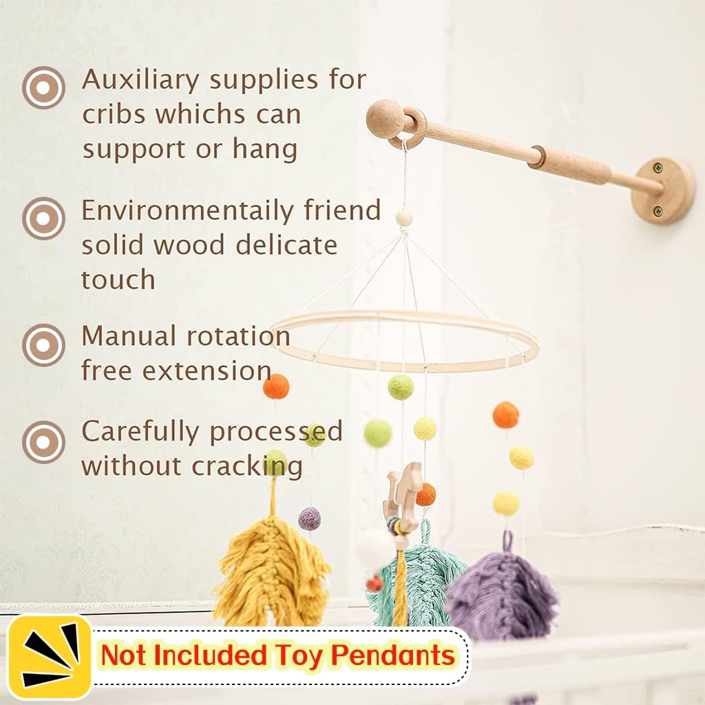 SNOWIE SOFT Wooden Wall Mounted Arm Baby Mobile Hanger Mobile Holder for Crib Hanging Toys for Babies, Crib Mobile Toy Hanger Beech Baby Crib Mobile Arm Cradle Toys Crib Hanger (Not Included Toys)