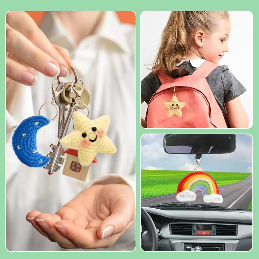 PATPAT DIY Crochet Kit Set of 4Pcs DIY Cartoon Stuffed Toy Crochet Material Kit with Tools and Tutorials Starter Friendly DIY Crochet Kit Crochet DIY Cartoon Crochet Pendent Material Kit DIY Gift