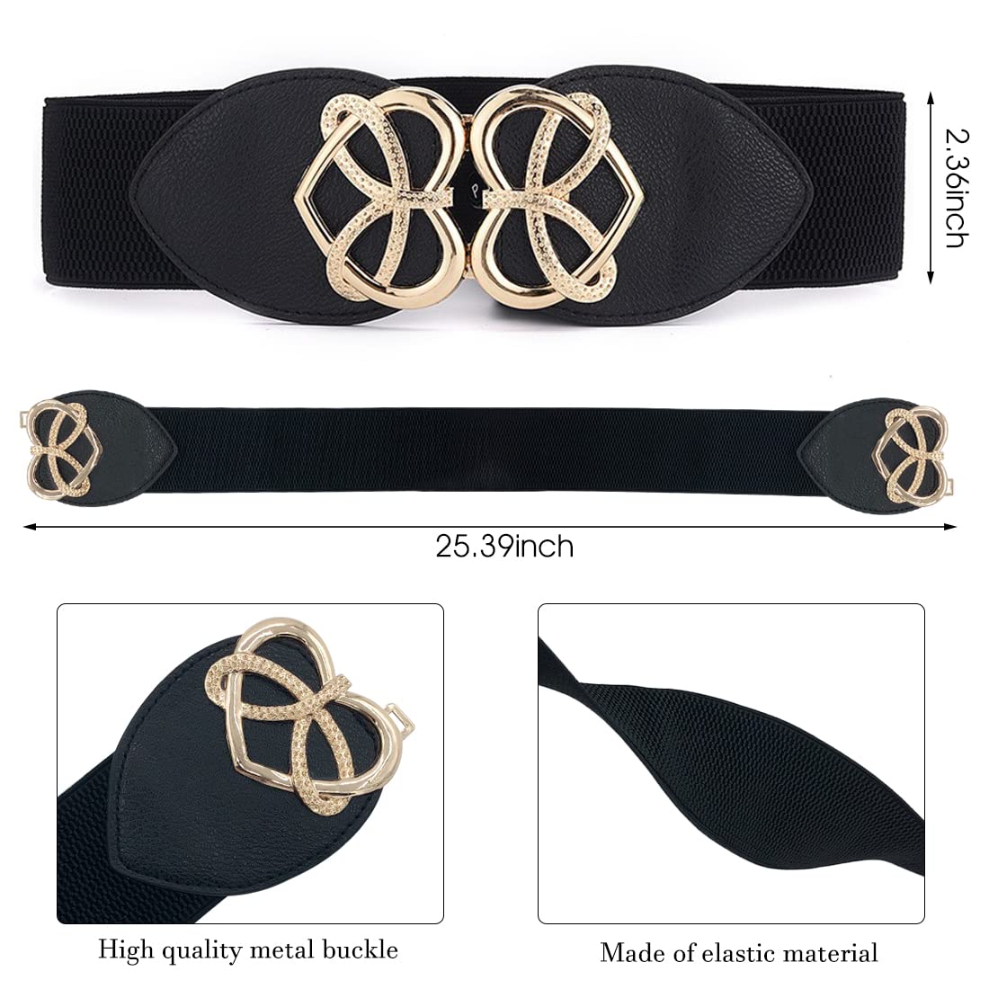 ZIBUYU Stylish Belts for Women Dresses Girls Waist Belts with Interlocking Buckle Floral Modern Belt for Women, Girls Jeans Belts Elastic Waist Belts for Women, Girls Dress Accessories - Black