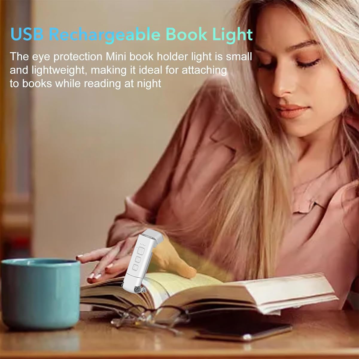 ELEPHANTBOAT Book Reading Light with Timer, Clip-On Led Bookmark Lamp with 3 Colors & 5 Brightness Dimmable, Mini Night Reading Lamp for Nighttime Reading of Books, Magazines, and Tablets (White)