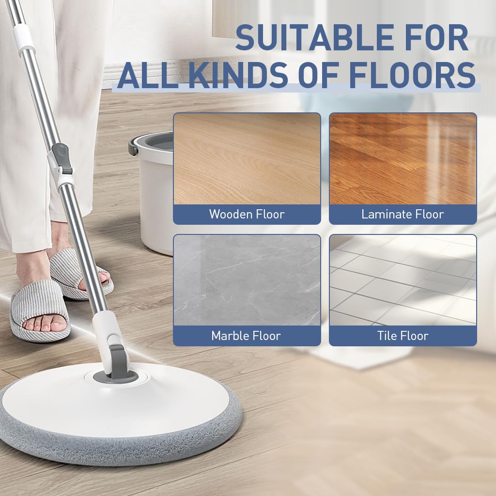 Verilux 4Pcs Microfiber Mop Pads 9.84 Inches Round High Absorbent Microfiber Mop Pads Replacement for Rotary Mop Wet Dry Use Microfiber Mop Pads, Compatible Most Round Spin Mop & Bucket
