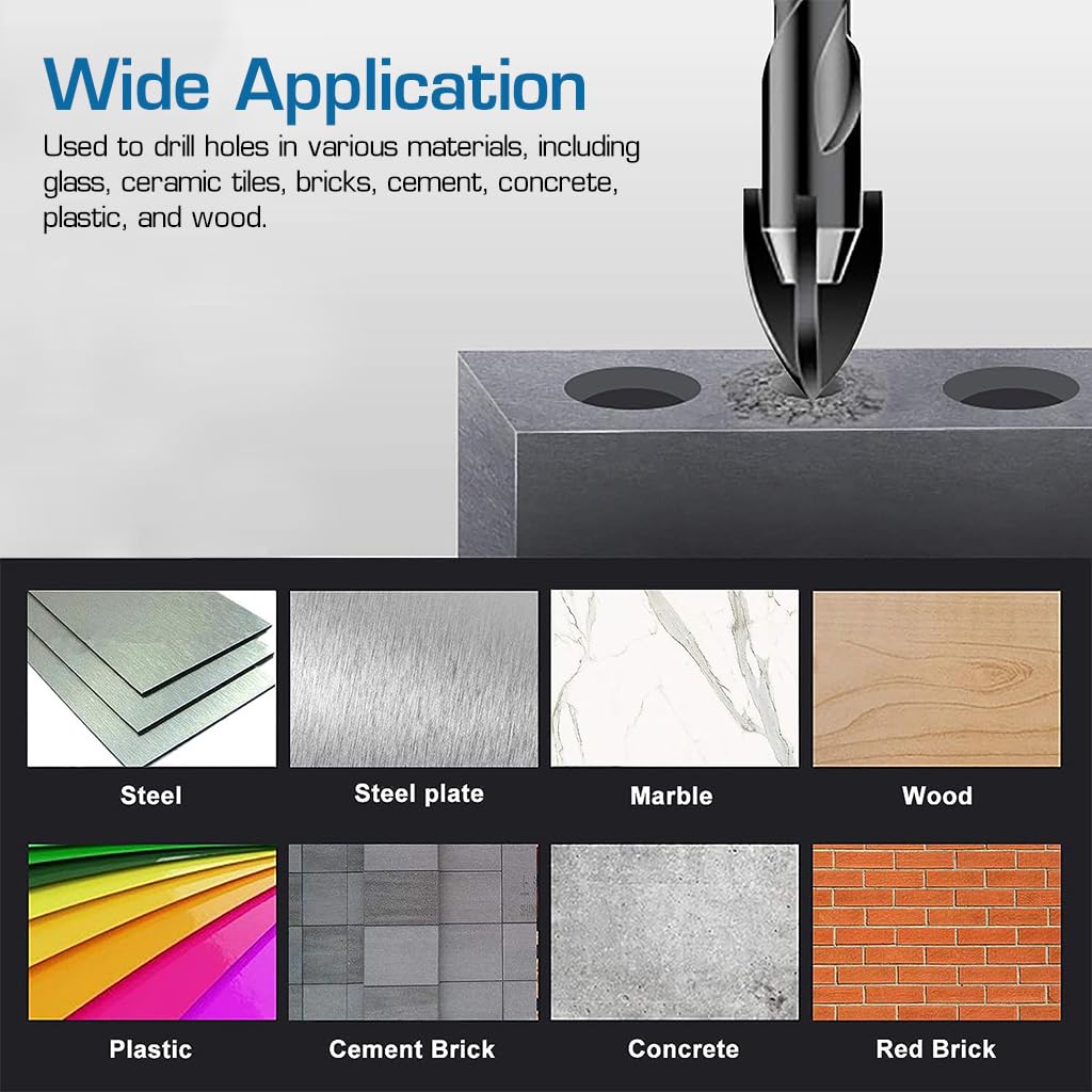 Serplex 12pcs Drill Bit Set Tungsten Steel Drill Bit with 7 Sizes Drill Bits for Glass, Tile, Brick, Cement, Concrete, Plastic, Wood