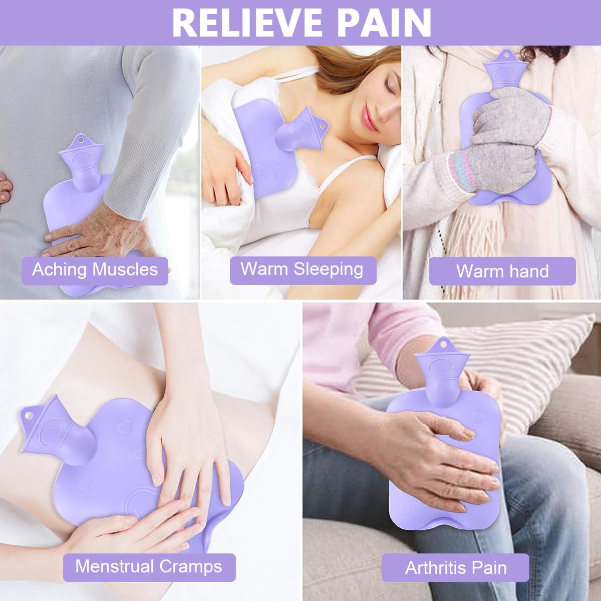 HANNEA Hot Water Bag with Plush Cover and Waist Wrap Belt Refillable Hot Water Bag Anti-leakage PVC Hot Water Bag Period Pain Relief Hot Water Bag, Relieve Cramp Relief, Back Pain