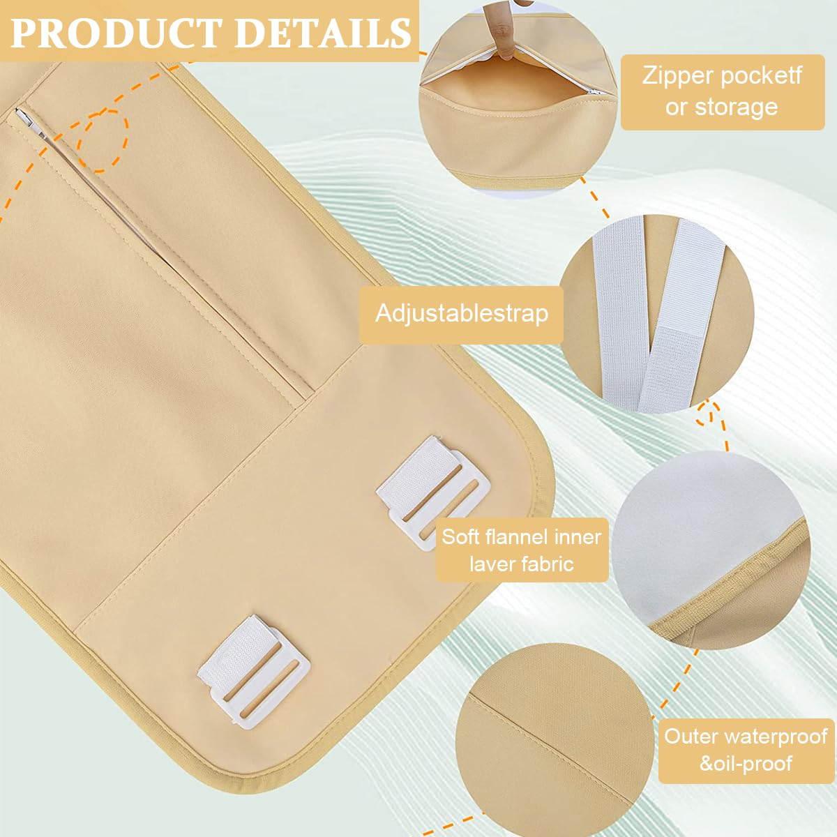 HANNEA 4 Pack Castor Oil Pack Wrap, Reusable Organic Castor Oil Pack Kit Chests Waist and Neck Wrap for Liver Detox, Waist and Neck with Adjustable Elastic Strap Anti Oil Leak, Khaki