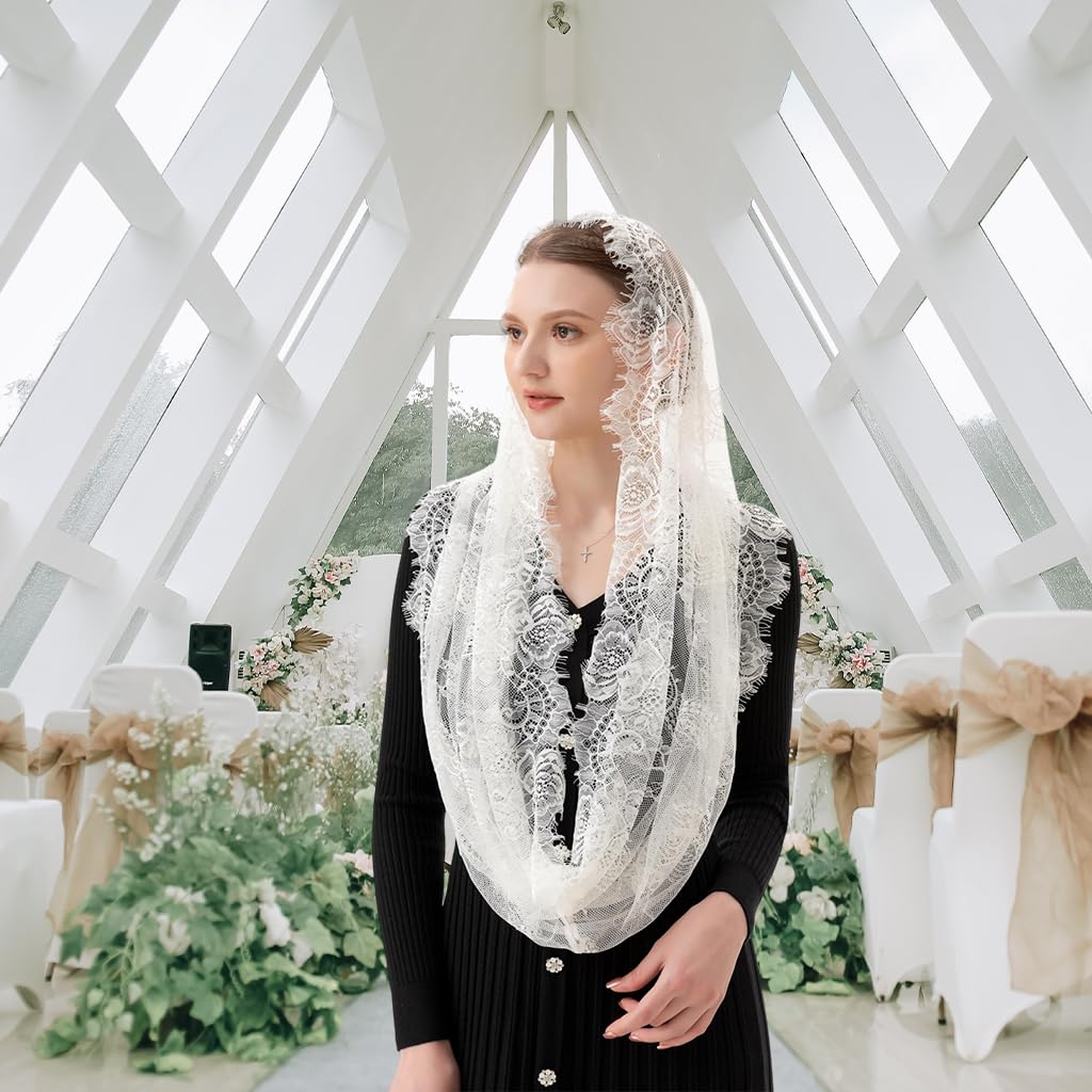 PALAY Sheer Lace Veil Bridal White Lace Veil Spanish Mantilla Bridal Veil Wedding Veil