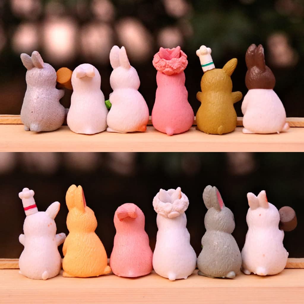 HASTHIP 12 Pcs/Set Rabbit Miniature Decorative Showpiece, Fairy Garden Miniature Rabbit Figure Mini Bunny Animal Figures Crafts Ornament Accessories for Home Décor