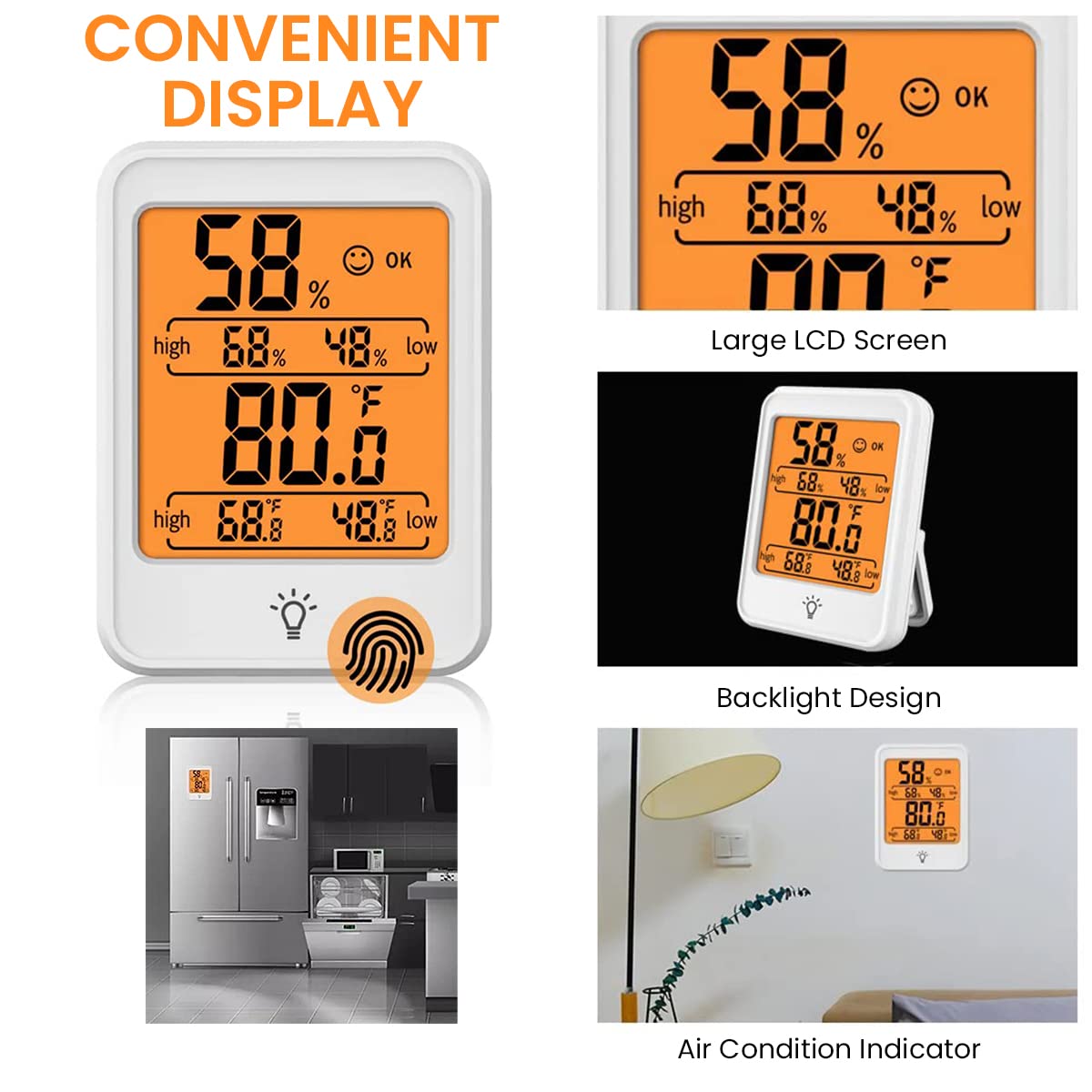 Serplex Electronic LCD Digital Display Indoor Thermometer Hygrometer Weather Station Monitor Hygrometer Backlit Humidity Guage Accurate Temperature Monitor Meter with Stand for Home Office Green House