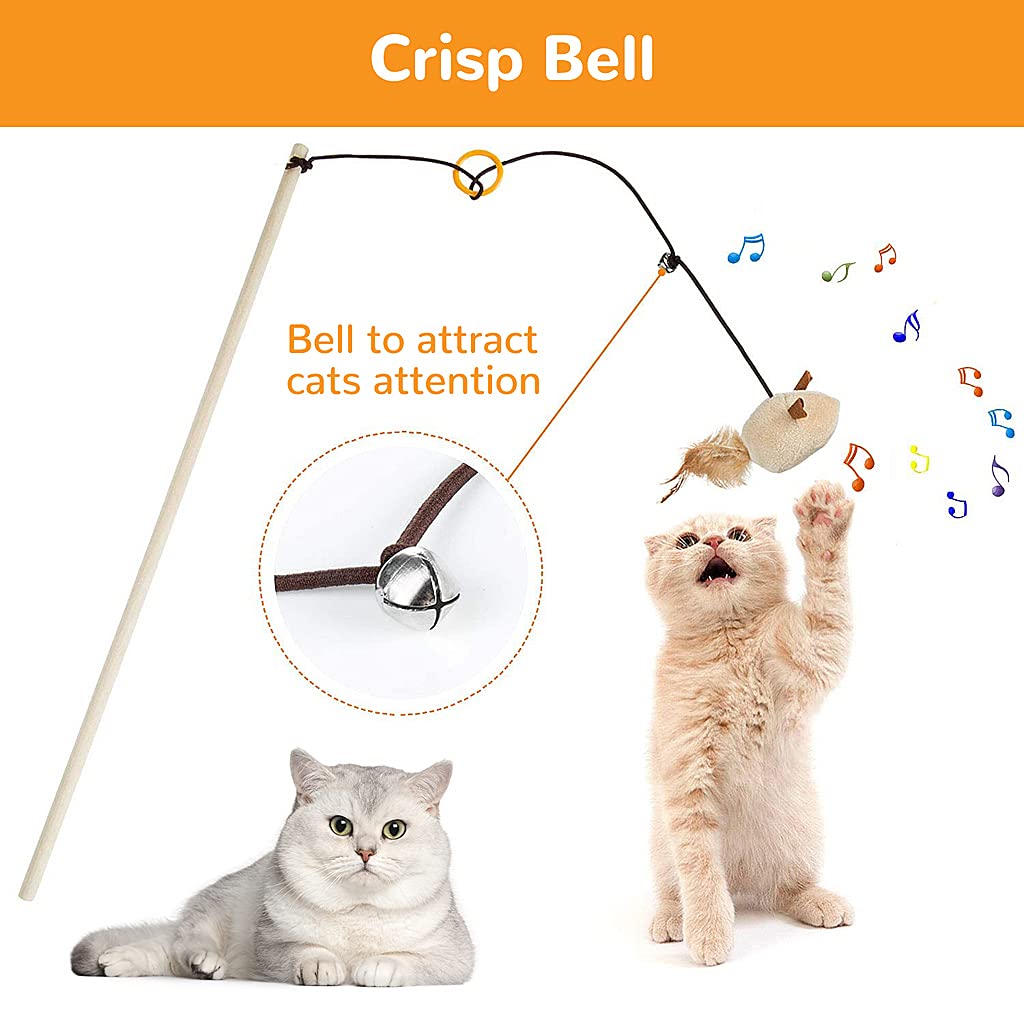 Qpets Premium Cat Toy Interactive Cat Toys Set of 5 Cat Teaser Wand Pet Toy for Cat Activity Fishing Rod with Mouse Natural Feathers Toys for Kittens to Play Cat Games and Toys Mouse Toy