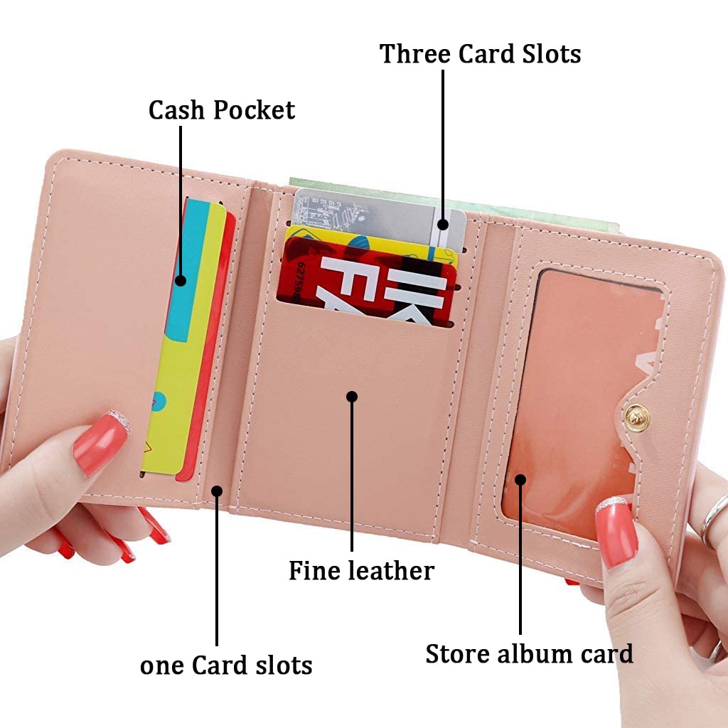 SANNIDHI Women's Wallet Ladies Purse PU Leather Short Small Wallet for Women with Multiple Card Slots and Card Holders, Pink