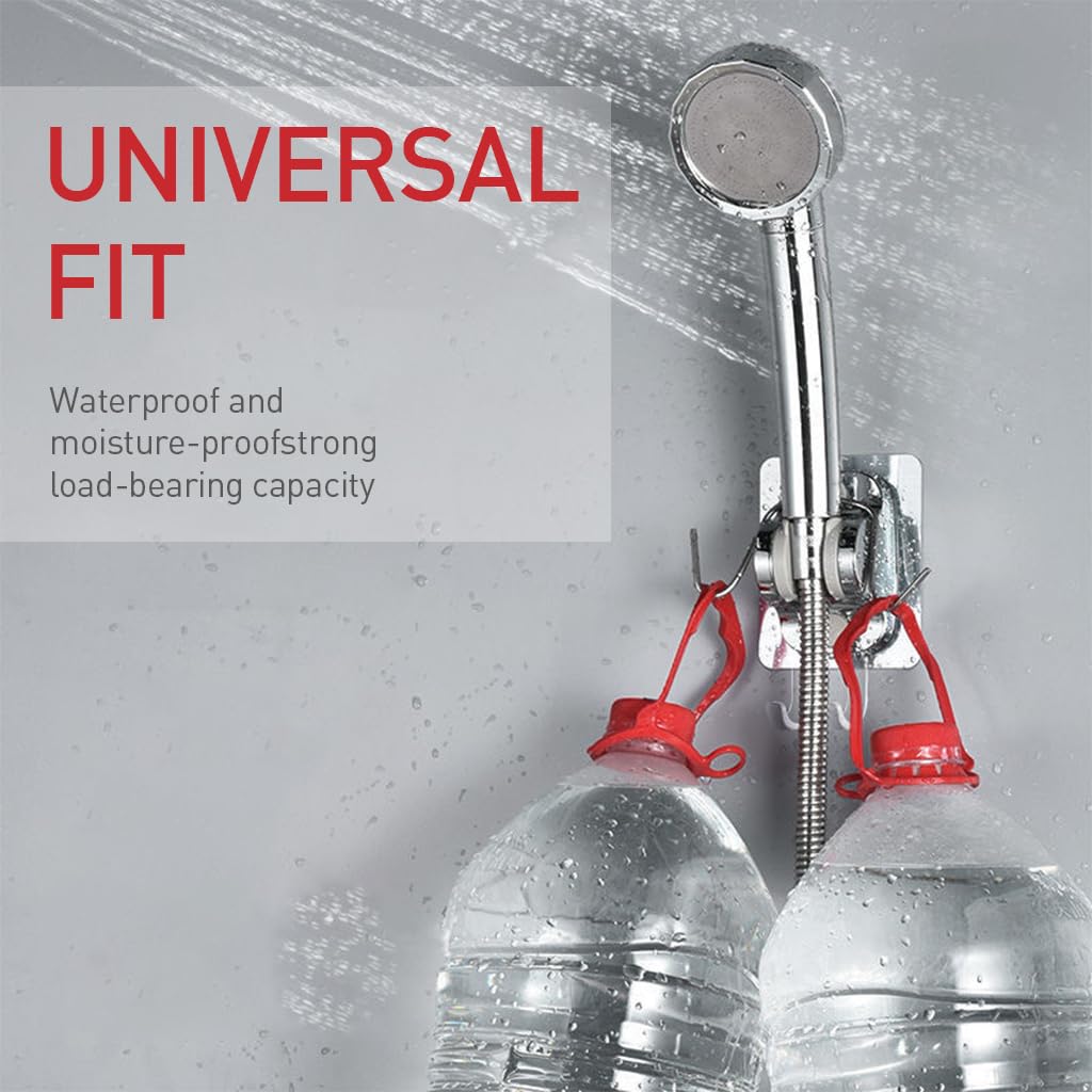 HASTHIP Shower Head Holder Wall Mount Shower Head Holder with Hanger Hooks Adjustable Shower Wand Holder Self Adhesive Shower Head Holder