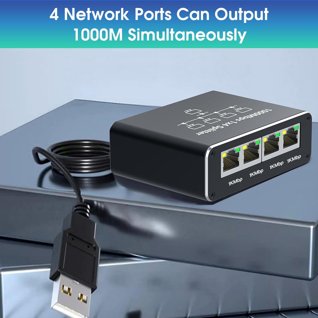 ZORBES® USB C Ethernet Splitter 4 in 1 Ethernet Splitter 1000Mbps RJ45 LAN Internet Splitter with USB-C Interface Universal Ethernet Splitter for Computer, Hub, Switch