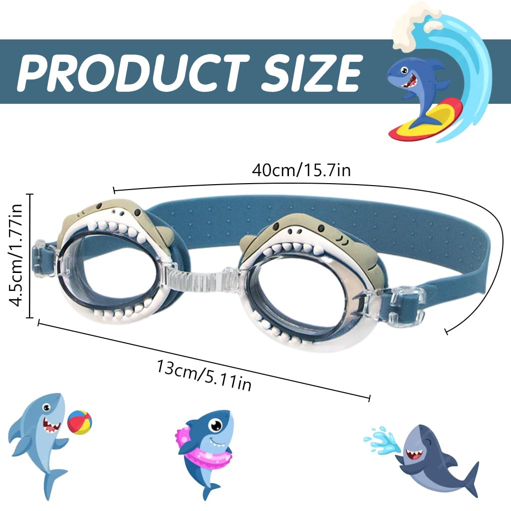 Proberos Kids Swimming Goggles, Boys&Grils Adjustable Strap Goggles for Swimming, Cute Shark Shape Waterproof Swimming Goggles Swimming Goggles Anti-Fog, UV Protection for Kid(Age 3-10)