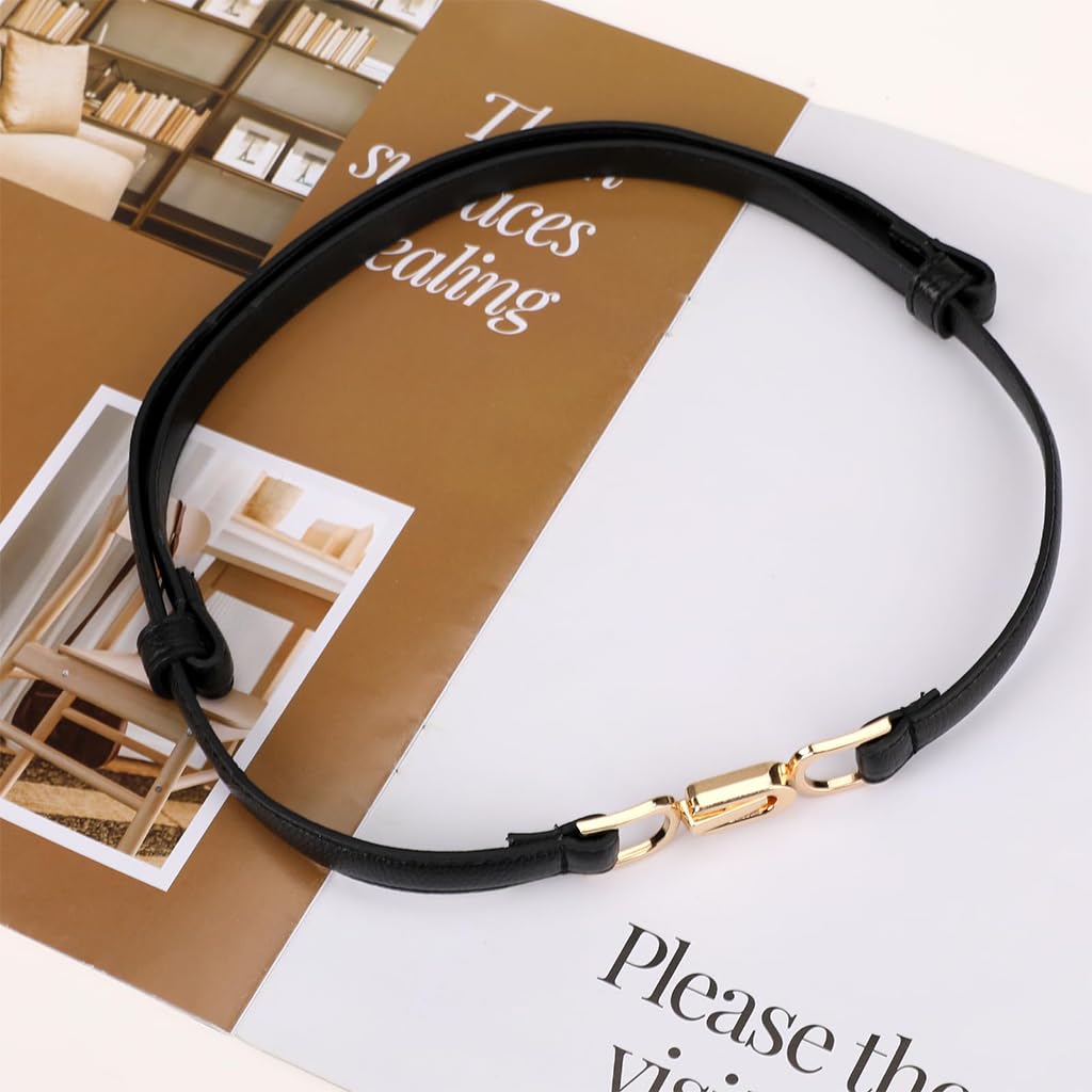 PALAY 2Pcs Waist Belt for Women Belts for Dress Fashion Slim Dress Belts for Women PU Leather Ladies Waistband with Metal Buckle Closure for Shirt Blouse Blazer (Black & Brown)