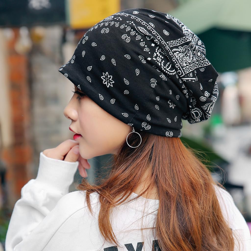 PALAY Slouchy Chemo Cap Beanie Cap for Women, Boho Print Bandanas Skull Cap, Fashion Soft Stretch Chemo Scarf, Casual Saggy Head Scarves for Women - All Seasons Use