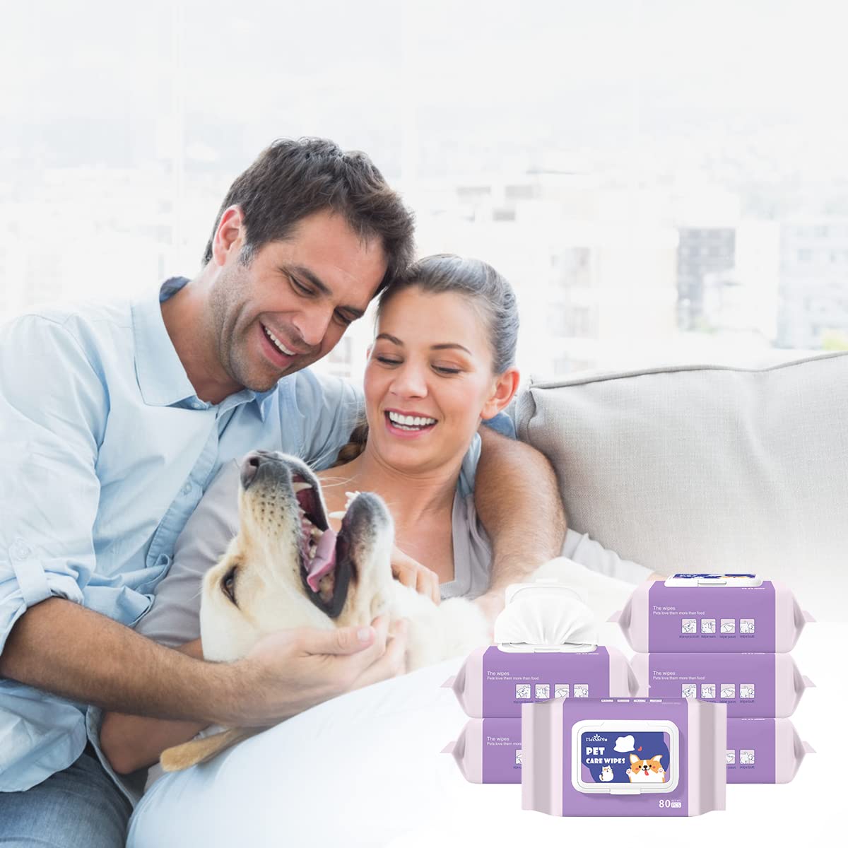 Qpets 6 Pack AlcoholFree Pet Wipes Dogs AlcoholFree, Cat Dog Wipes, Wipes Pet Use Tear Stain Remover Wipes, Dog Wipes for Eye Ear Butt, Ear Cleaner Pads, Wet Wipes for Dog(80 Sheet/Pack)