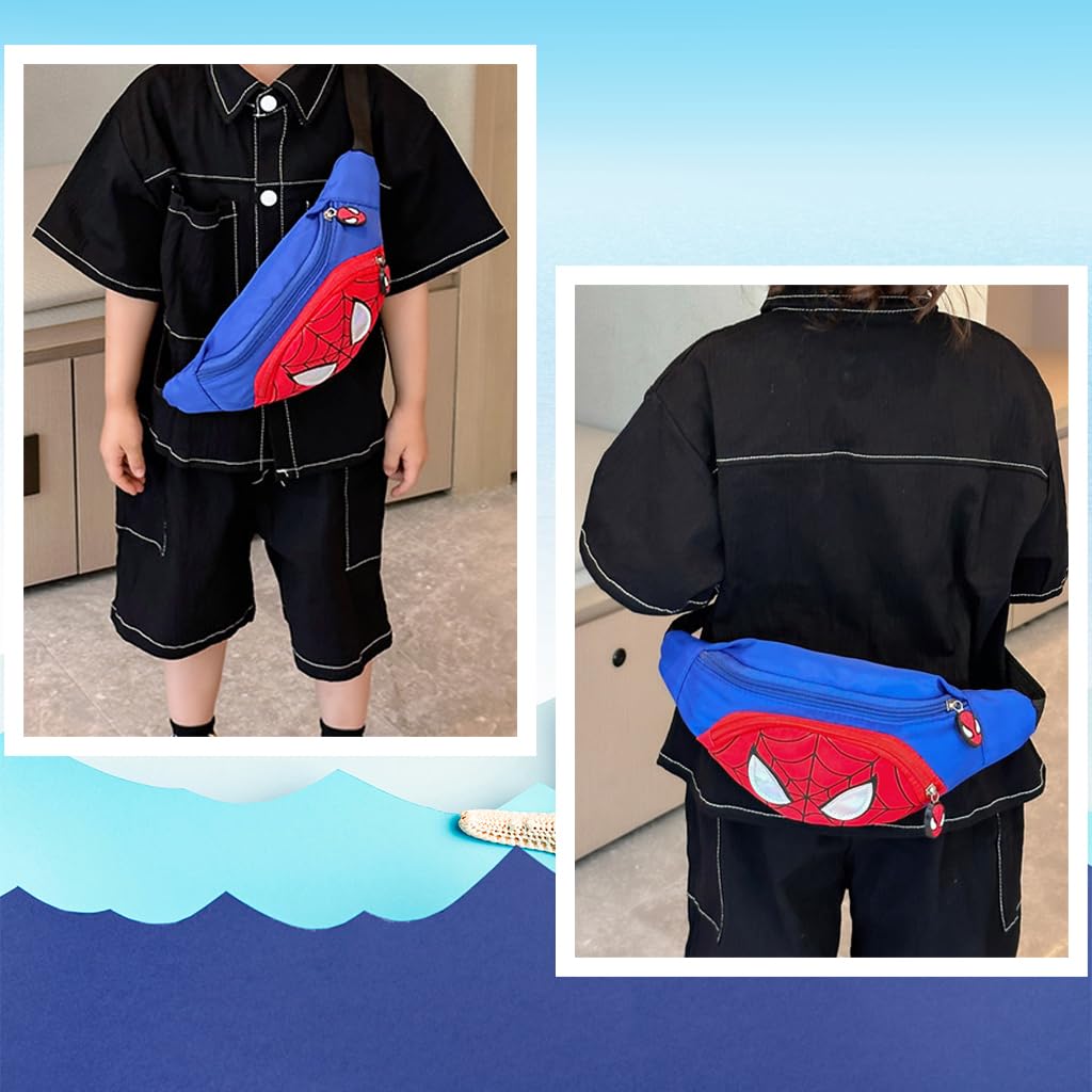 PALAY Kids Chest Bag Cartoon Spider Man Print Bag for Kids Shoulder Bag Fanny Pack Crossbody Bag with Adjustable Quick Release Strap Travel Lightweight Bag for Kids Chrismast Gift for Kids, Blue