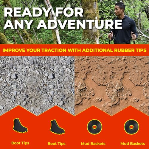 Proberos® 1Pair Trekking Poles with Grab Straps 53 in Telescopic Right Left Hand Sticks 260g Aluminum Alloy Hiking Tungsten Tips Anti-Slip Cork Handle Design Black 3PCS