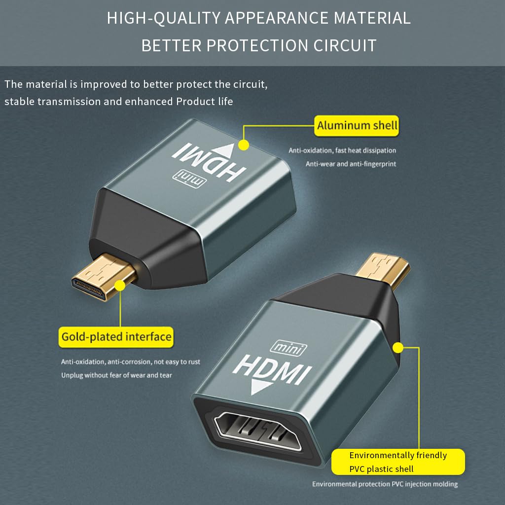 Verilux HDMI Adapter, Micro HDMI to HDMI Converter, 4K@60Hz HDR 3D Dolby, 18Gbps Male to Female Adapter for Nikon Zfc/Raspberry Pi 4/Sony A6000/GoPro Hero and Other Action Camera