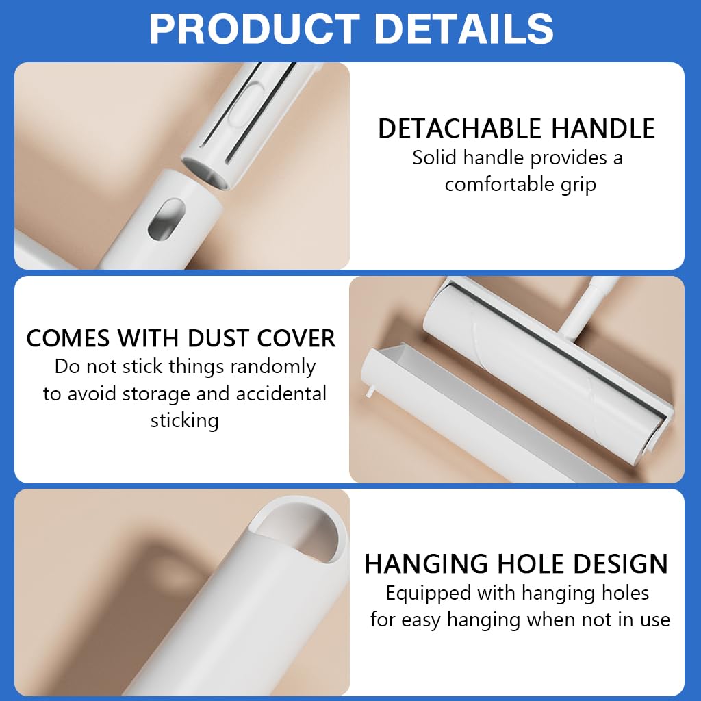 Supvox 49'' Retractable Floor Lint Roller with 180 Sticky Papers, Large Lint Rollers for Carpet, Long Handle Sticky Mop, 9.5