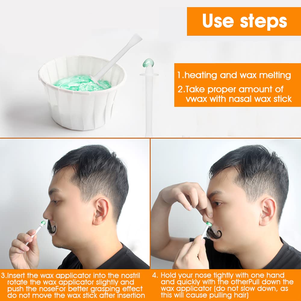 HANNEA Nose Wax Kit, Nose Hair Removal Waxing Kit for Men Women Eyebrows Ears Lips Facial Nose Hair Remover Wax, 50g Wax, 20 Applicators, 8 Moustache Stencils Stickers