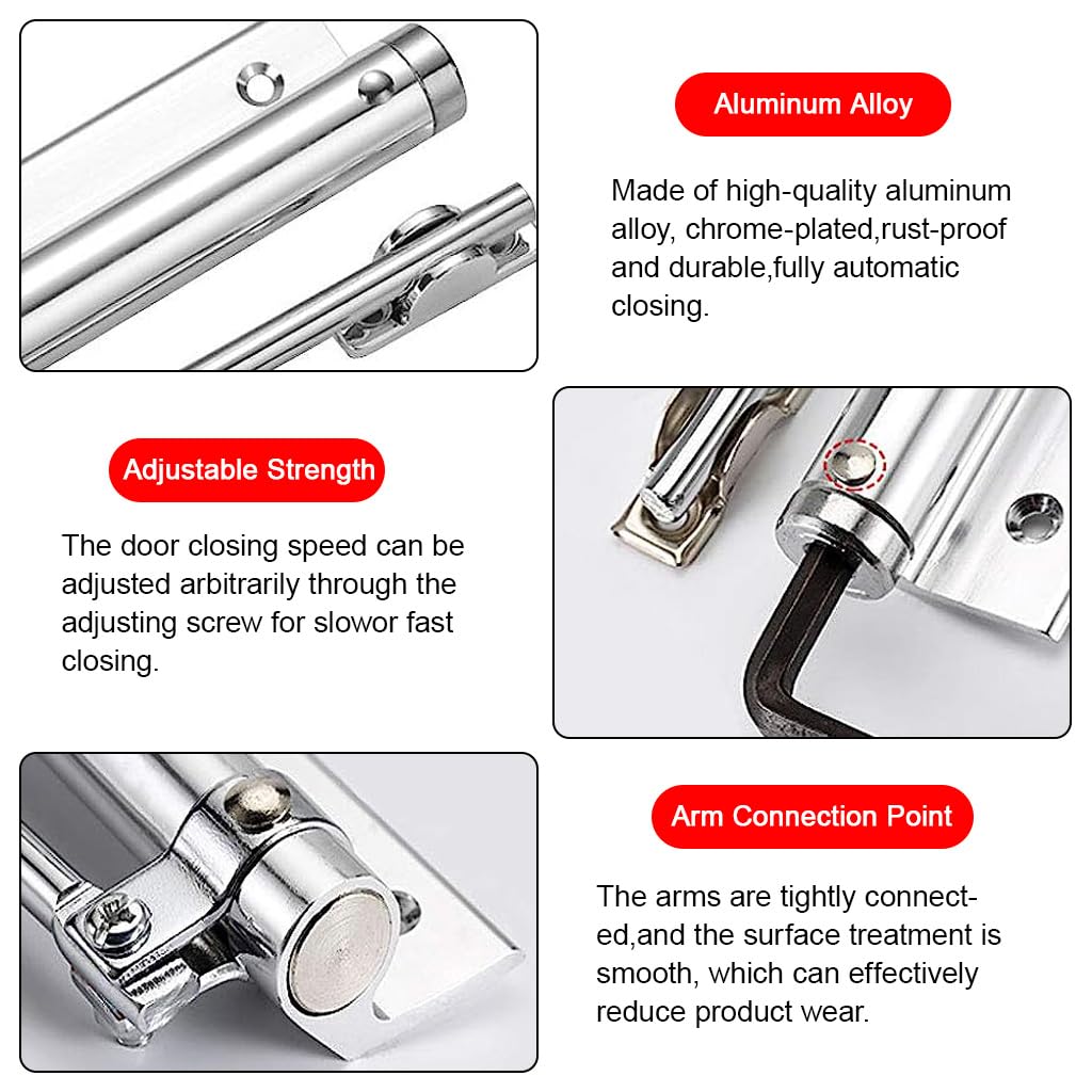 HASTHIP 2 Pack Door Closer, Spring Loaded Automatic Door Closer, Stainless Steel Door Closer with Folding Spring Arm, Surface Mounted Door Closer with Accessories Tools for Home, Office, Hotel Door