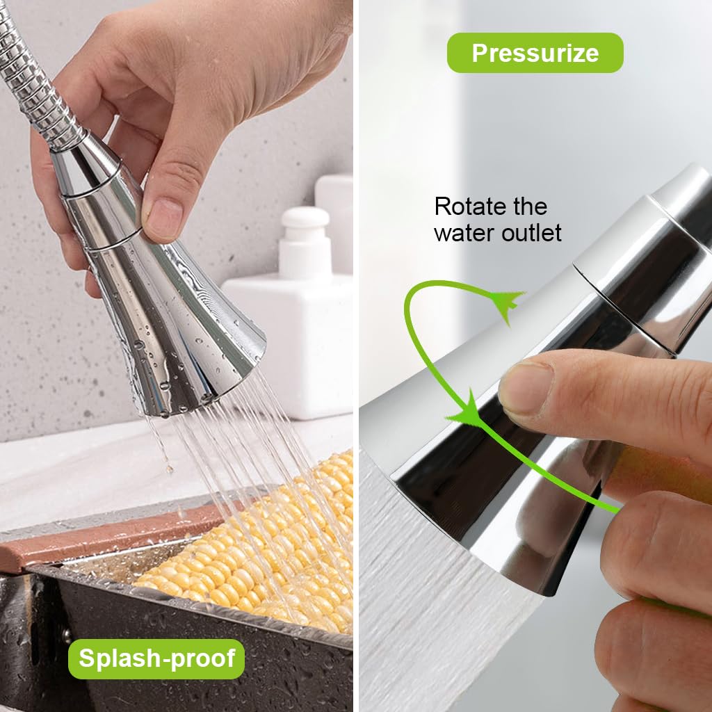HASTHIP Kitchen Sink Faucet Water Tap Faucet Extender 360° Swivel Faucet Extension with 3 Water Spray Modes Electroplated Universal Sink Faucet Pressurized Faucet with 12cm Hose