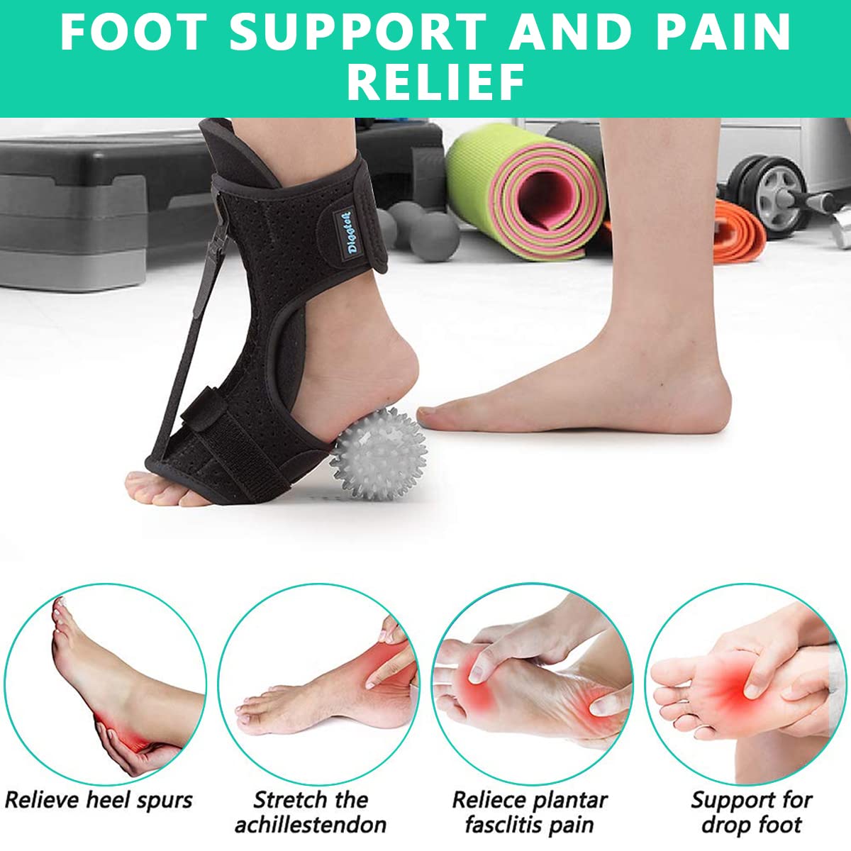 HANNEA Plantar Fasciitis Night Splint, Foot Drop Orthotic Brace with Soft Arch Pad, Massage Ball, Ankle Brace Support for Plantar Fasciitis Achilles Tendinitis Foot Pain Relief