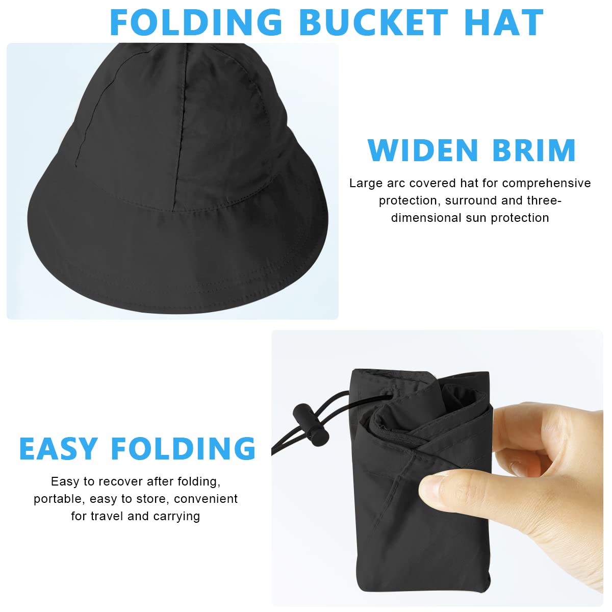 PALAY Bucket Hat for Women Sun Protection Wide Brim Summer Sun Hats for Women, Fashion Lightweight Quick Dry Cap Beach Hat - Adjustable Drawstring- Black