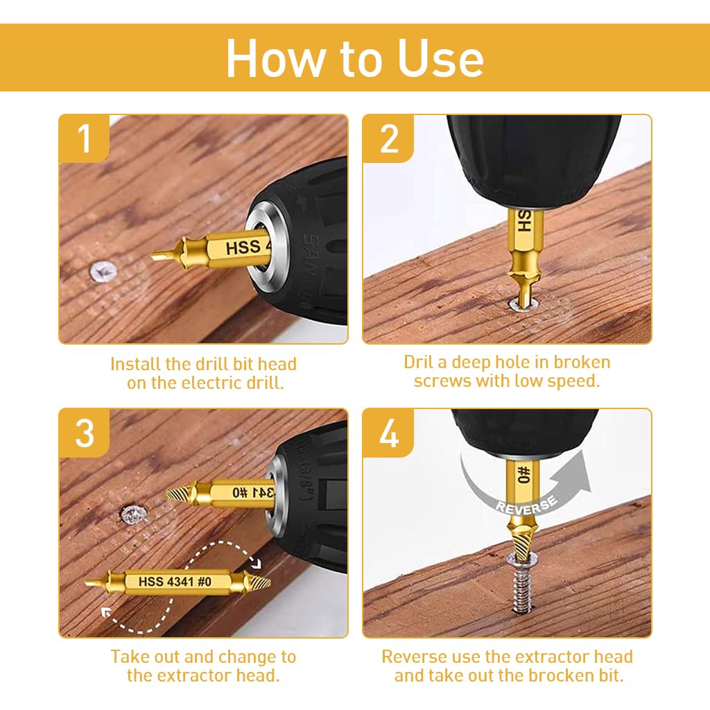 Serplex 5Pcs Screw Extractor High Speed Steel Dual Head Screw Extractor 5 Sizes Screw Extractor for Damaged Screws Nuts & Bolts Drill Bit Tools for Easy Removal of Rusty & Broken Hardware