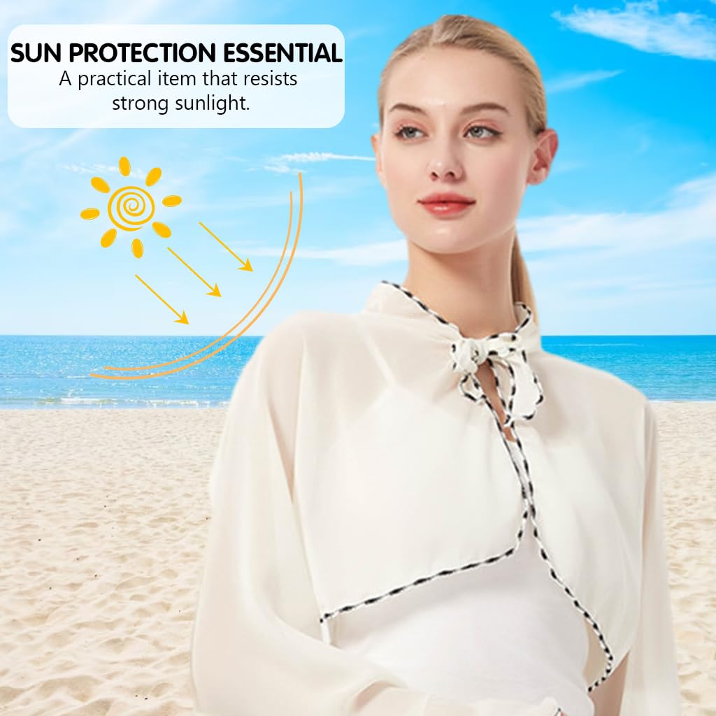 PALAY Chiffon Shawl Shrug for Women Sun Protection Sheer Cardigan Capes Wraps Loose Summer Arm Sleeves Travel Beach Shrug for Biking Cycling Driving Fishing