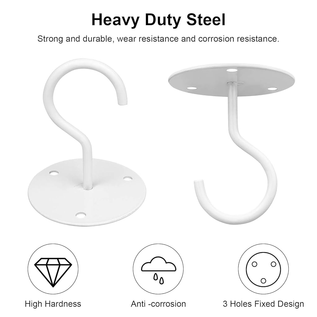 Serplex 4pcs Metal Ceiling Hook for Hanging Flower Pot and Plant Pot Wall Mounted Hook for Hanging Plant Baskets/String Lights in Balcony,Porch, Wall Hook with Screws (White)