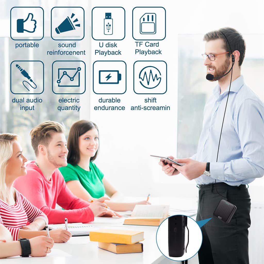 ZORBES Portable Bluetooth Voice Amplifier for Teachers 8-Hour 1800mAh Battery Wired Headset Mic with 10W Speaker