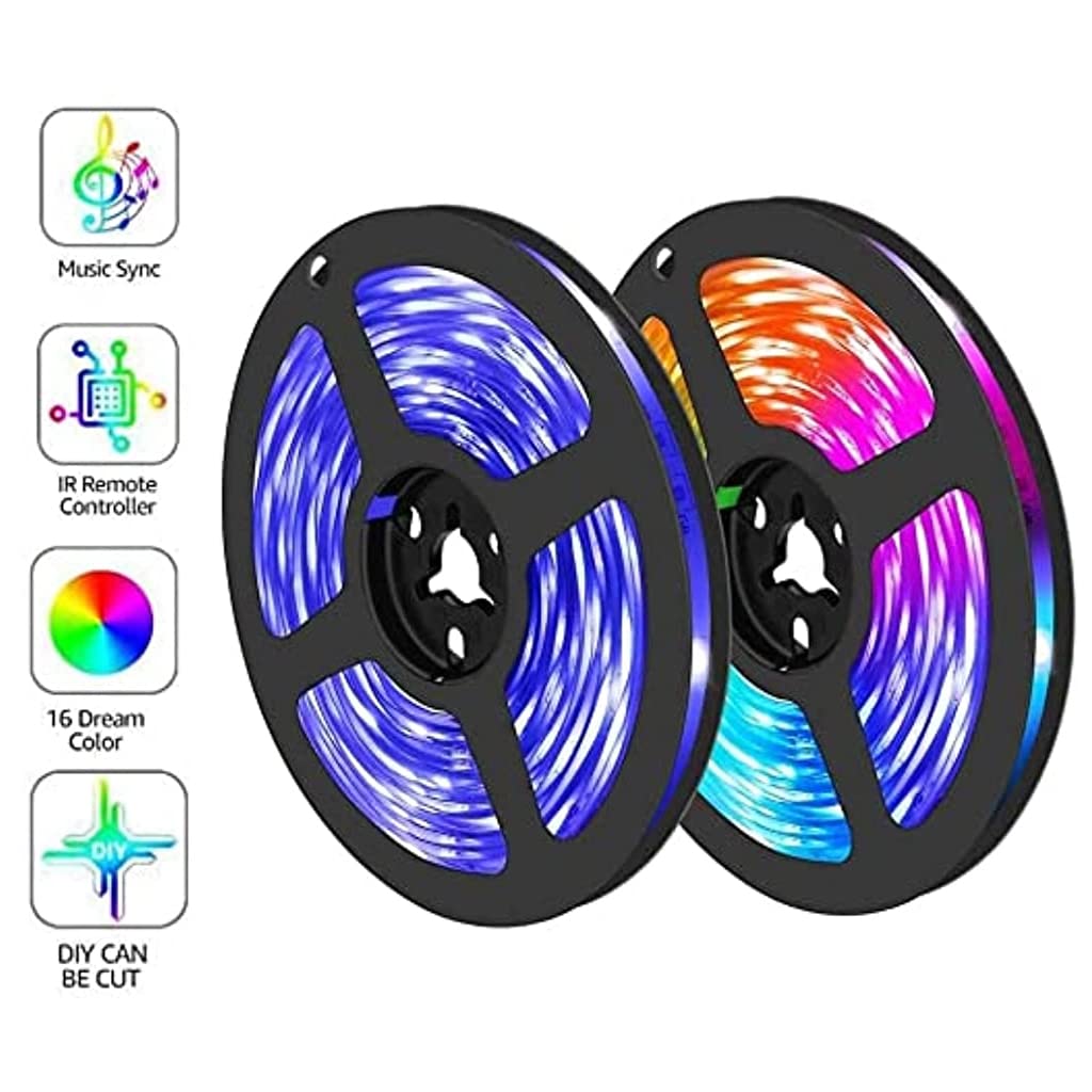 Verilux (2 Pack 10 Meter 180 LED RGB Color Changing LED Lights Strip with Adapter/ App Control/44 Key Remote , Music Sync LED Lights for, TV Back Ground Lighting Decoration