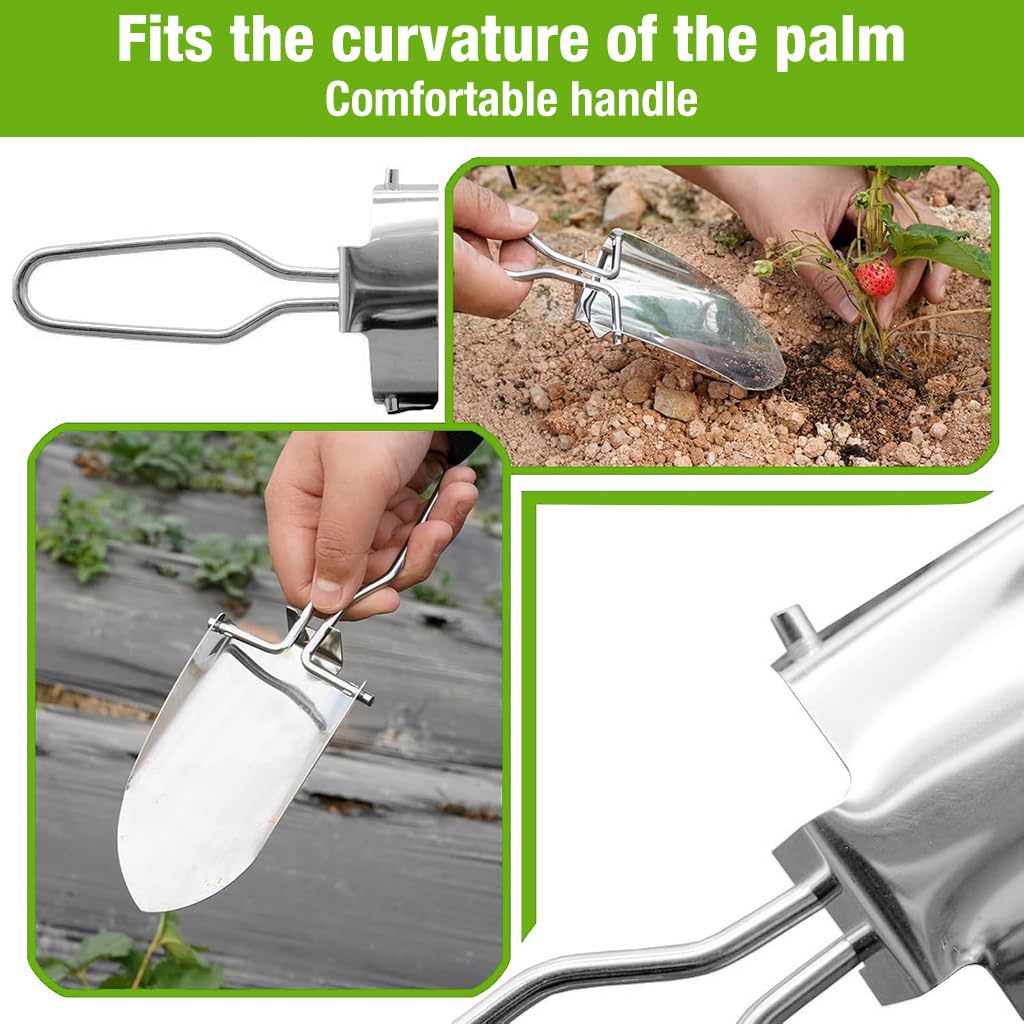 HASTHIP 9'' Small Shovel Portable Gardening Shovel Stainless Steel Shovel Gardening Shovel Pocket Shovel with Storage Bag Folding Handle Design Camping Tool Survival Tool