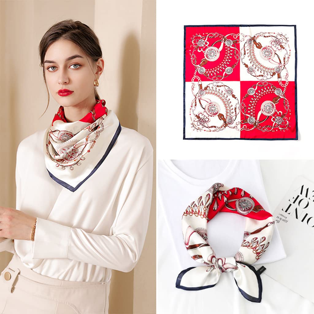 PALAY Women Satin Square Scarf Comfy Silk Feeling Scarf for Women Medium Square Satin Square Silk Scarf, 23 × 23 inches (Red)